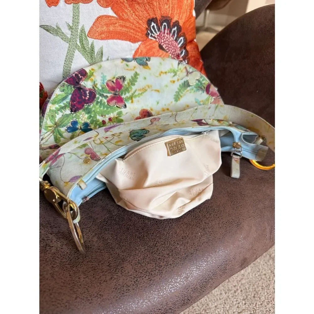 STUART WEITZMAN BAG BUTTERFLY Y2K VINTAGE CRESCENT LEATHER SPAIN FLOWER BOTANY